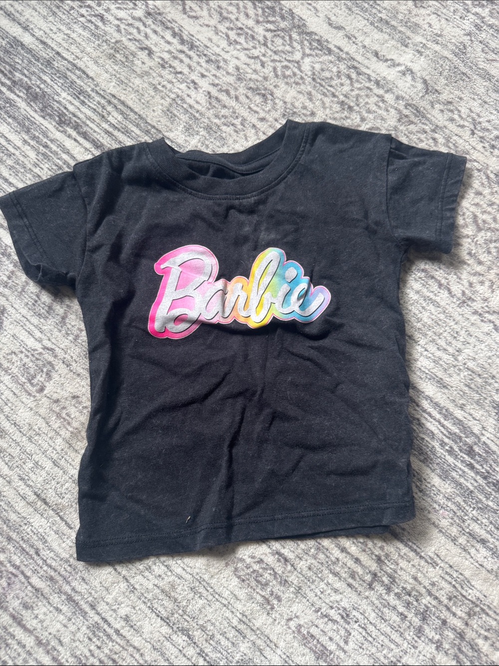Barbie Black Tee with Rainbow Script Logo